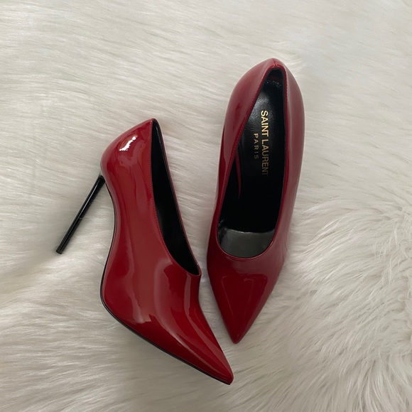 🔥HOST PIC🔥 NEW in Box- SAINT LAURENT Vernice Chiffon Red Heels 36.5 - Picture 4 of 6